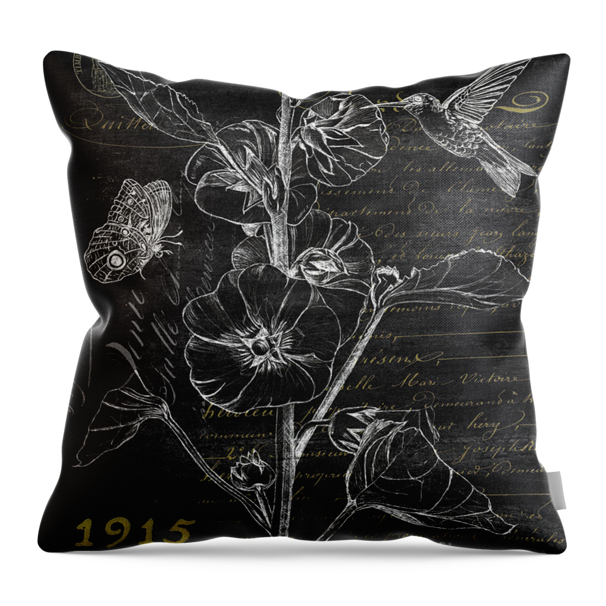 Hummingbird Throw Pillow featuring the painting Black and Gold Hummingbirds 1 by Debbie DeWitt