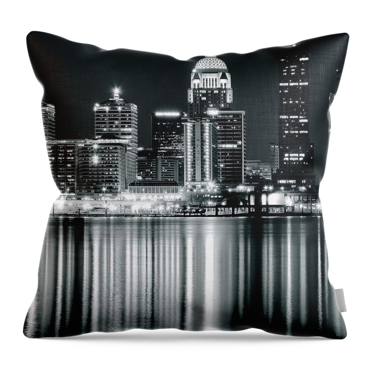 Louisville Throw Pillow featuring the photograph Black and Night Louisville by Frozen in Time Fine Art Photography