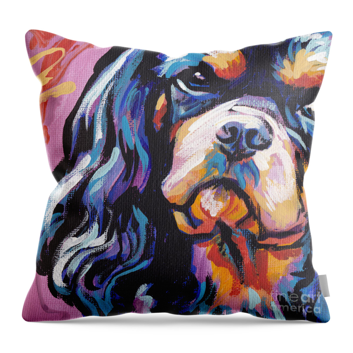 Cavalier King Charles Spaniel Throw Pillow featuring the painting Black and Tan Cav by Lea S