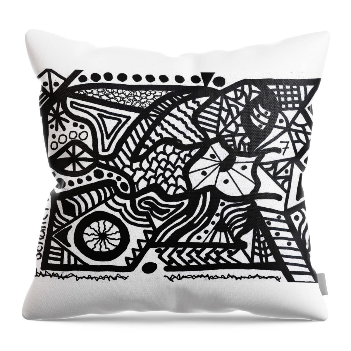 Original Art Throw Pillow featuring the drawing Black and White 7 by Susan Schanerman