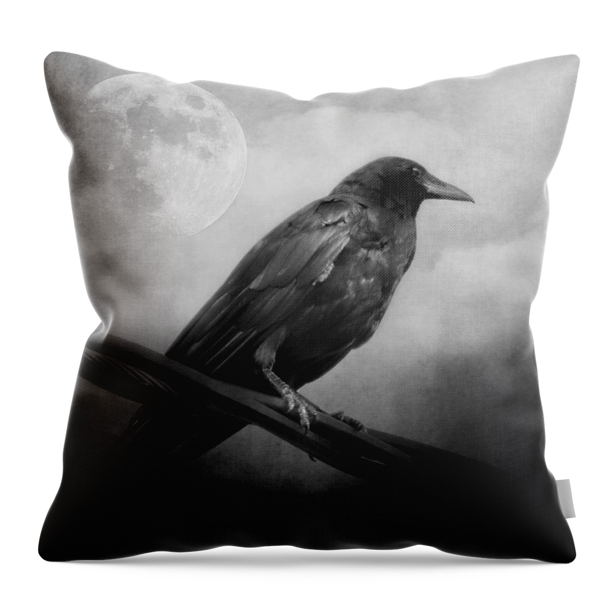 Crow Throw Pillow featuring the photograph Black and White Gothic Crow Raven Art by Melissa Bittinger