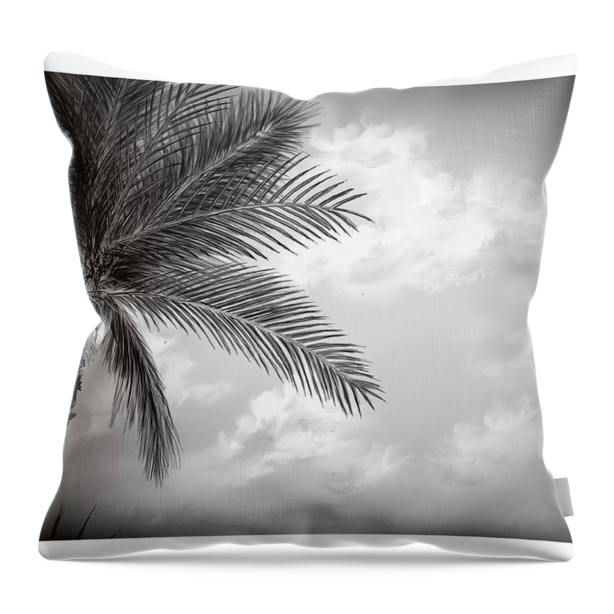 Cloud Throw Pillow featuring the digital art Black and white palm by Darren Cannell
