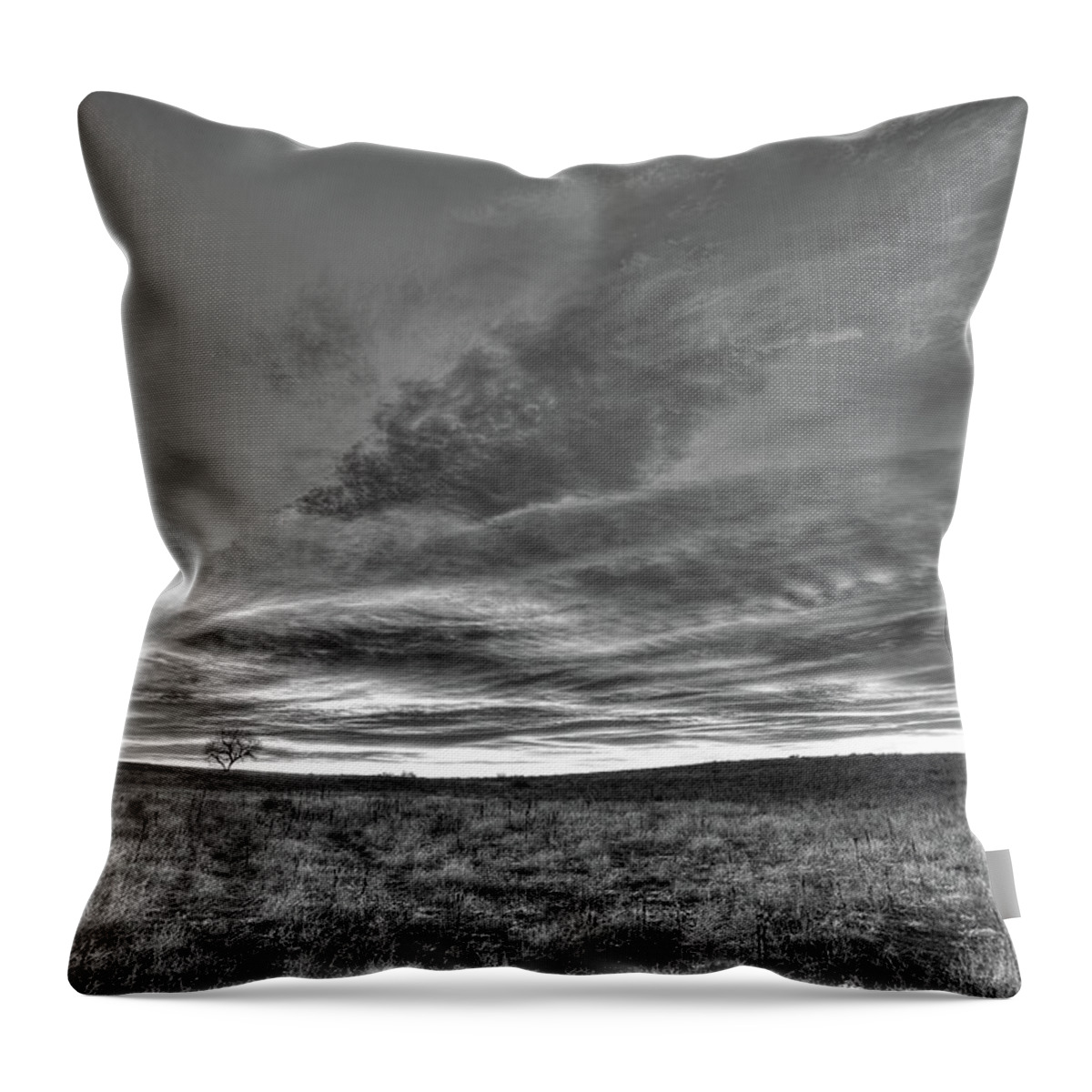 Sunrise Throw Pillow featuring the photograph Black and White Sunrise on the Plains by Tony Hake