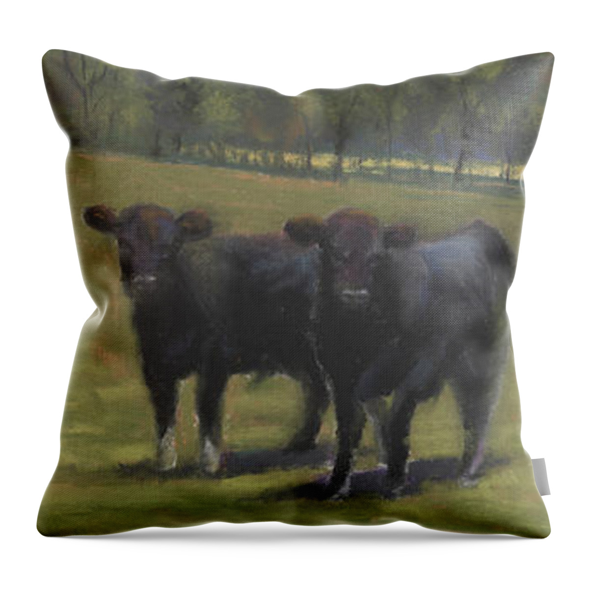 Black Angus Cow Painting Throw Pillow featuring the painting Black Angus Buddies by Terri Meyer
