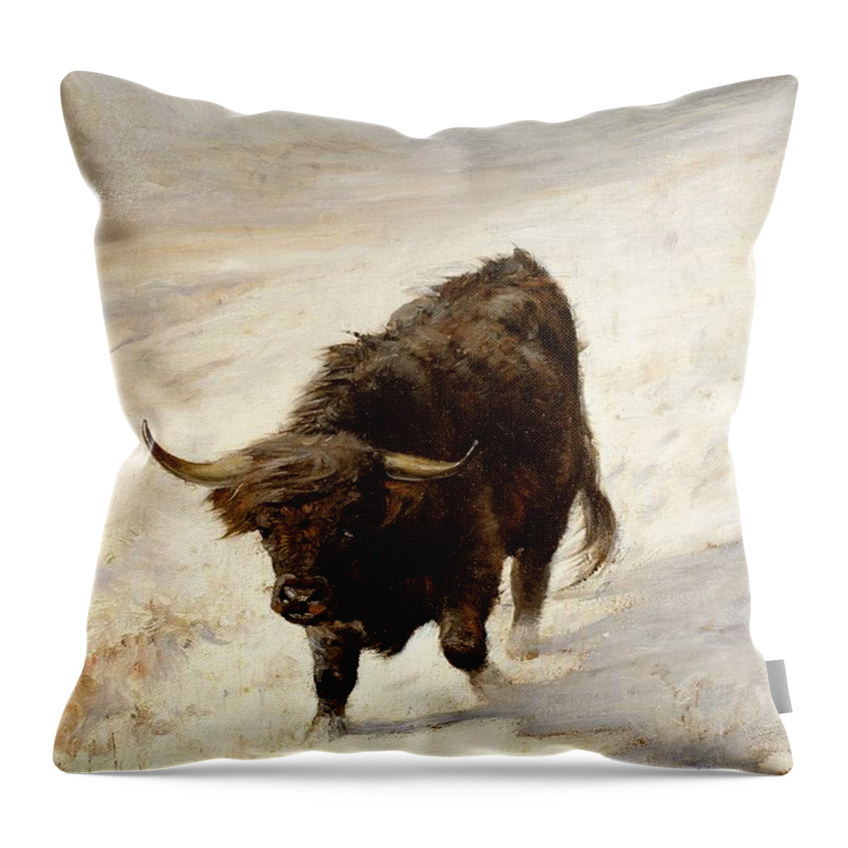 Highland Throw Pillow featuring the painting Black Beast Wanderer by Joseph Denovan Adam