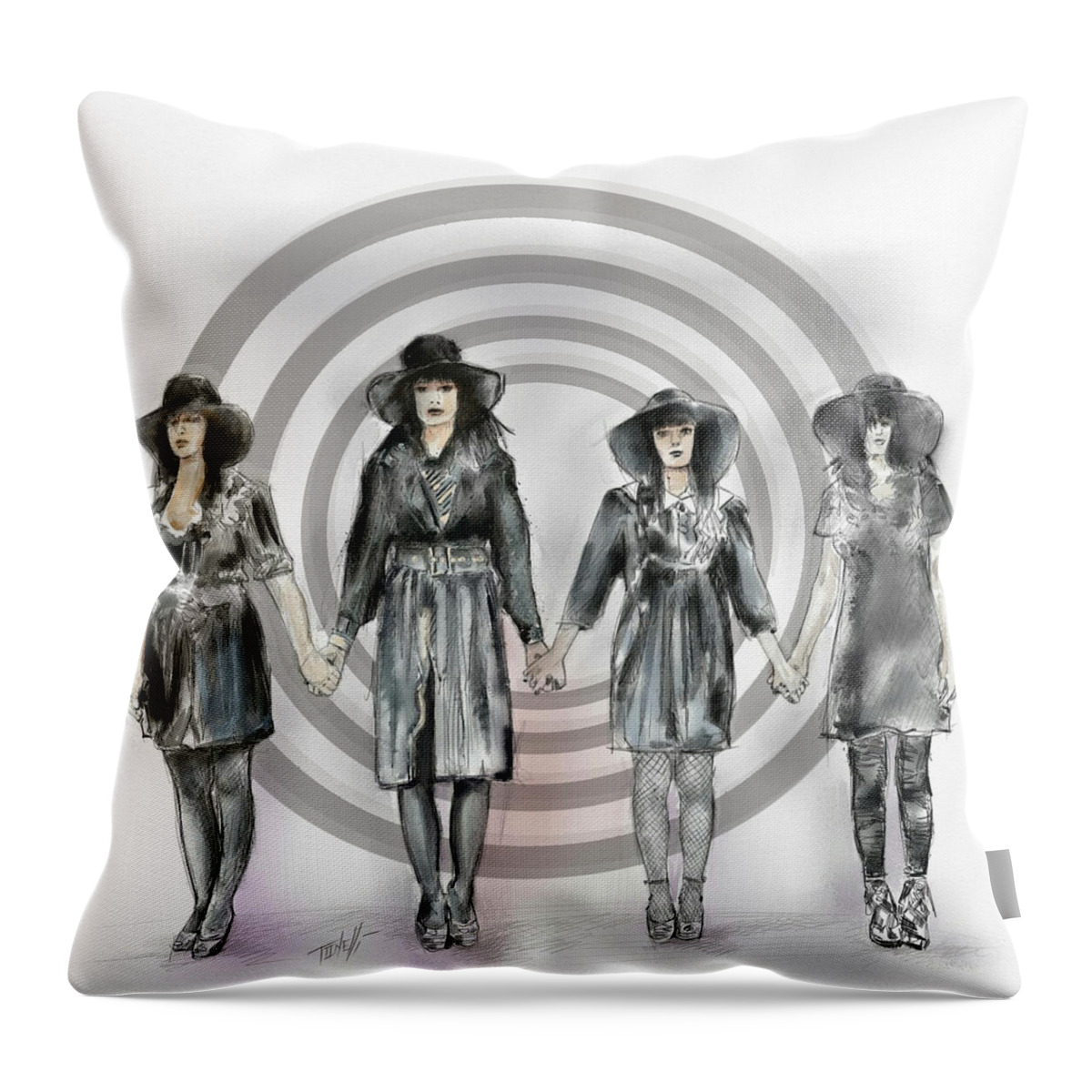 Olivia Jean Throw Pillow featuring the mixed media Black Bells Olivia Jean by Mark Tonelli