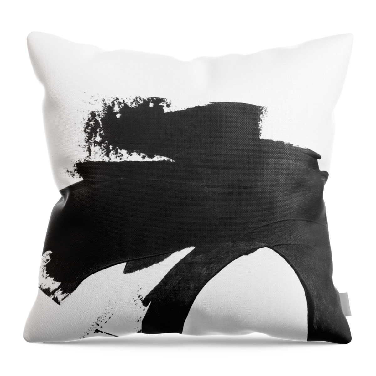 Abstract Throw Pillow featuring the painting Black Brushstroke 4- Art by Linda Woods by Linda Woods