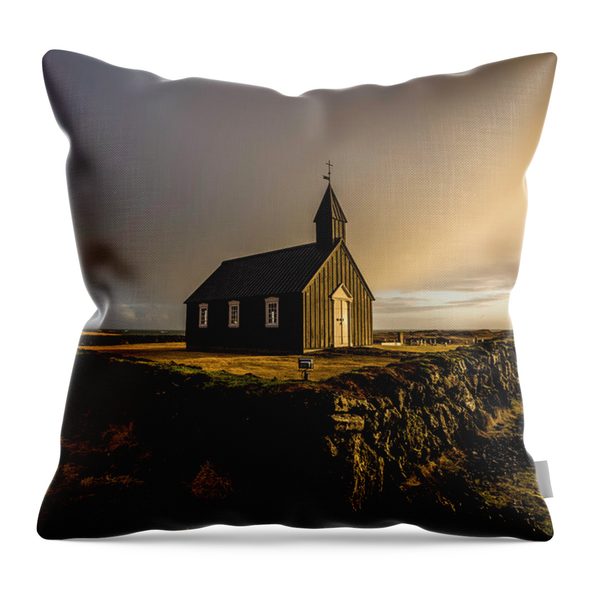 Landscape Throw Pillow featuring the photograph Black Church Golden Hour by Scott Cunningham