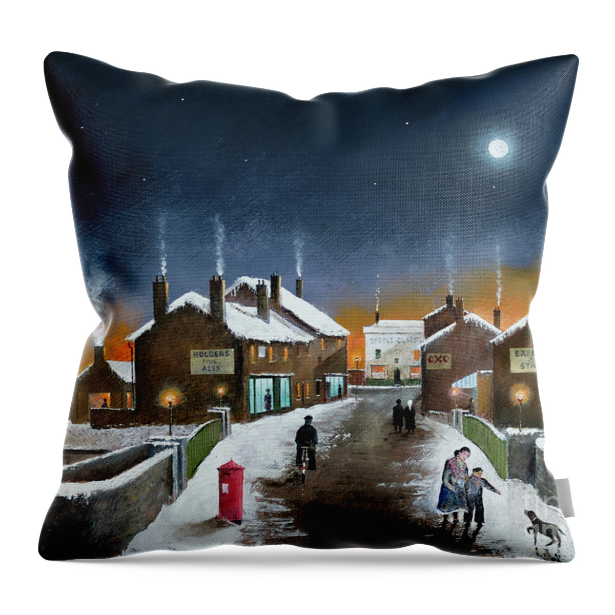 England Throw Pillow featuring the painting Black Country Winter - England by Ken Wood