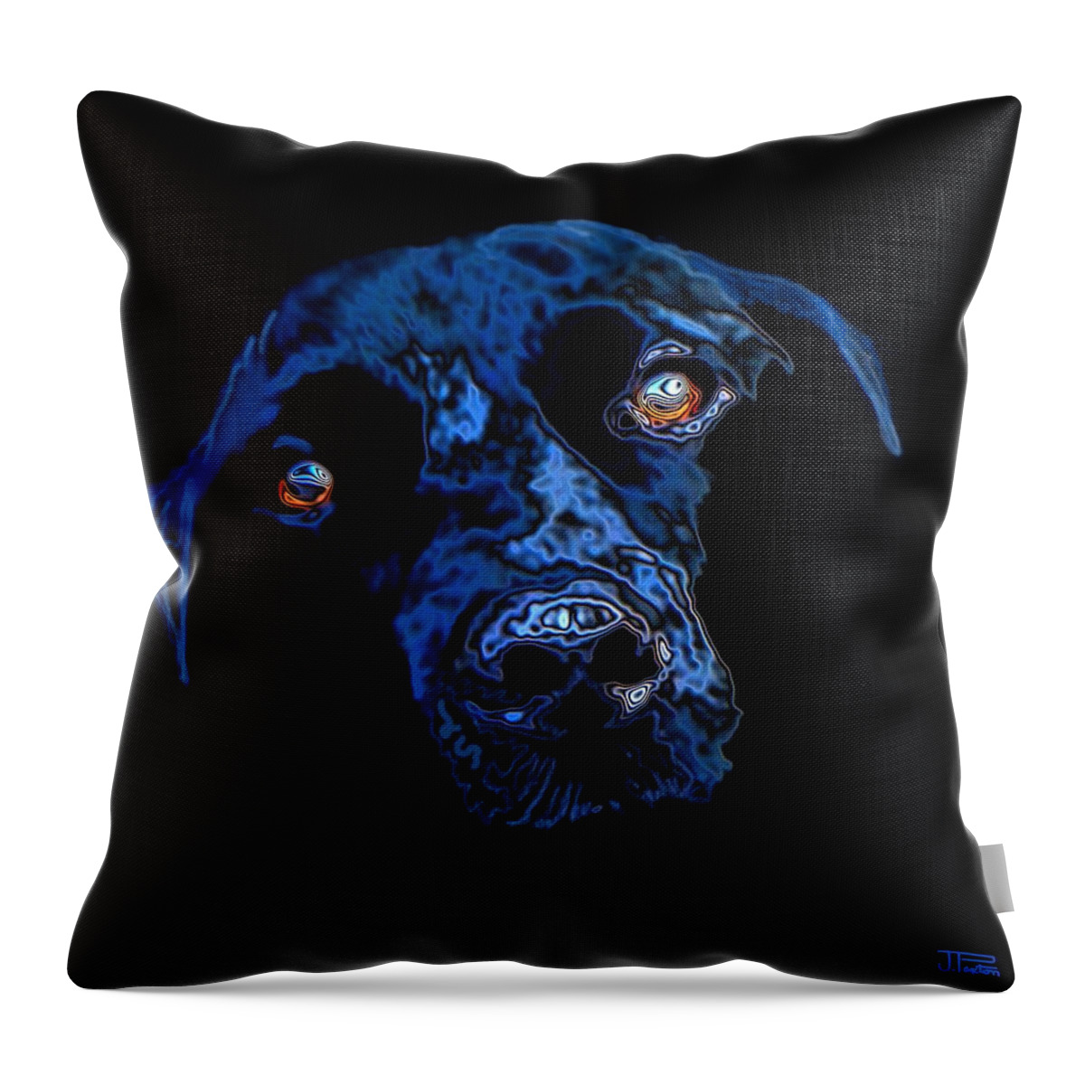 Canine Throw Pillow featuring the painting Black Dog by Jann Paxton