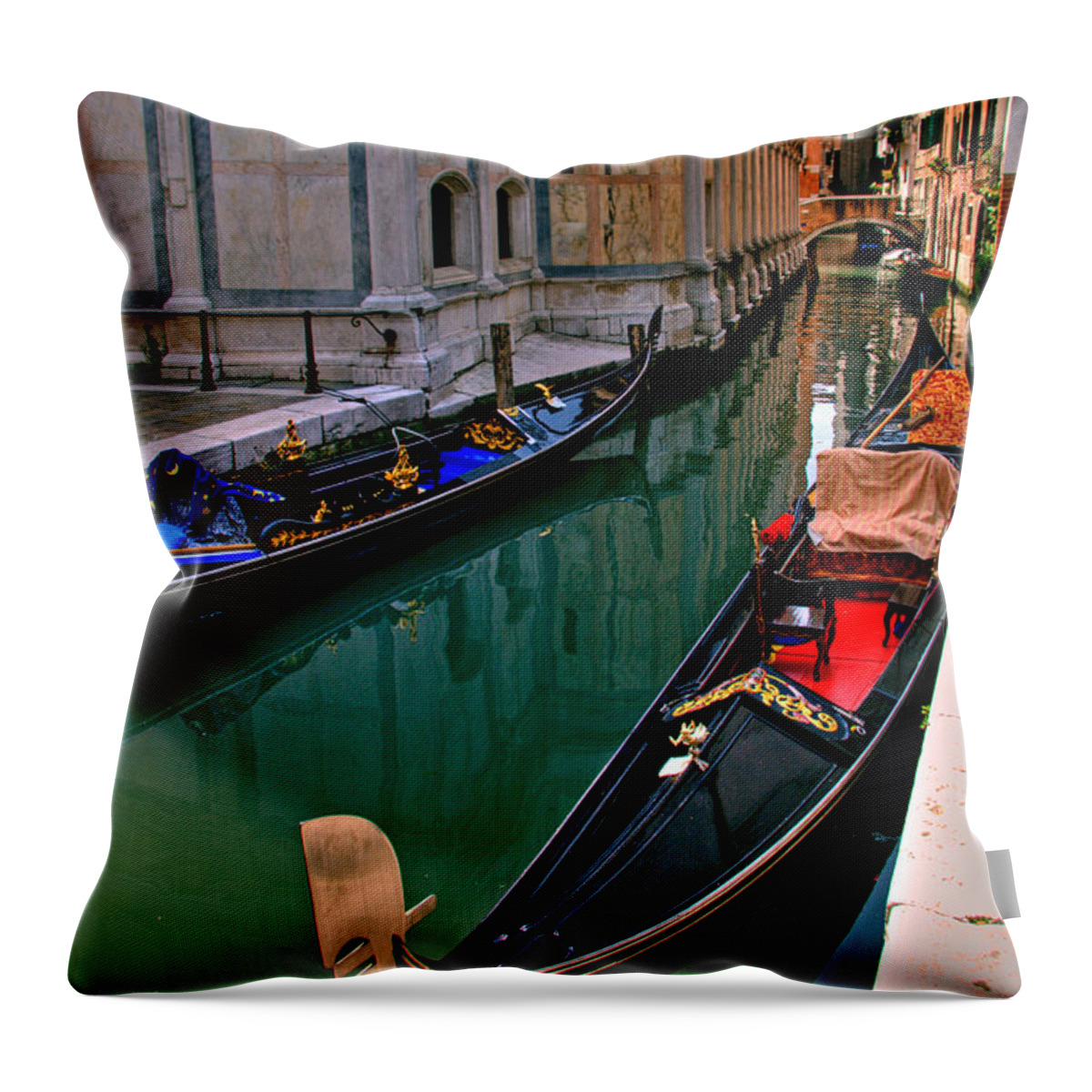 Italy Throw Pillow featuring the photograph Black Gondola by Peter Tellone