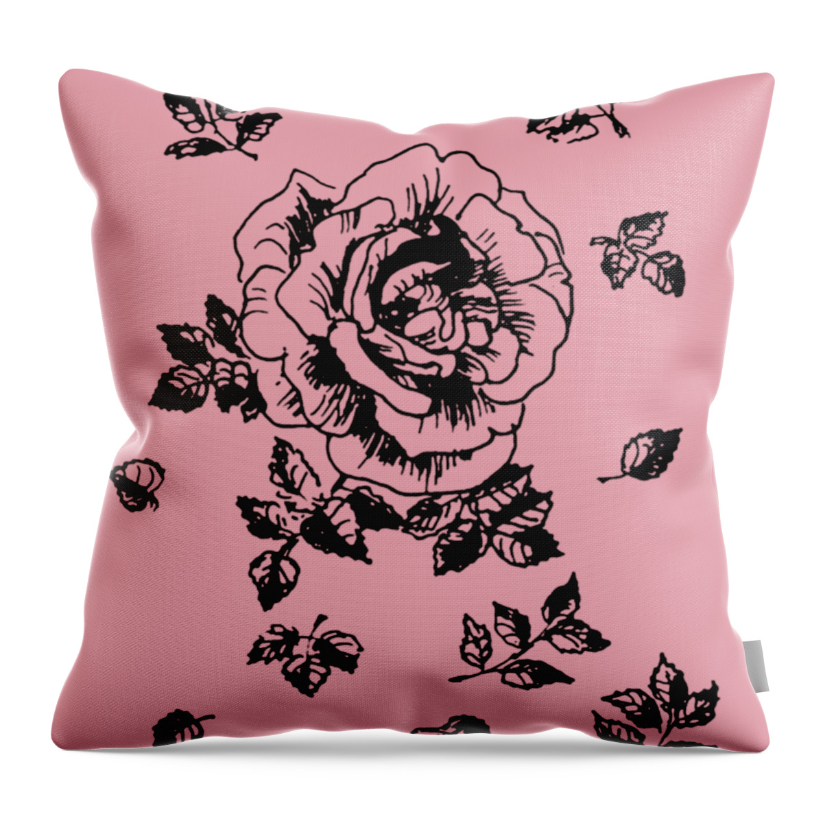 Rose Throw Pillow featuring the drawing Black Graphic Rose by Masha Batkova