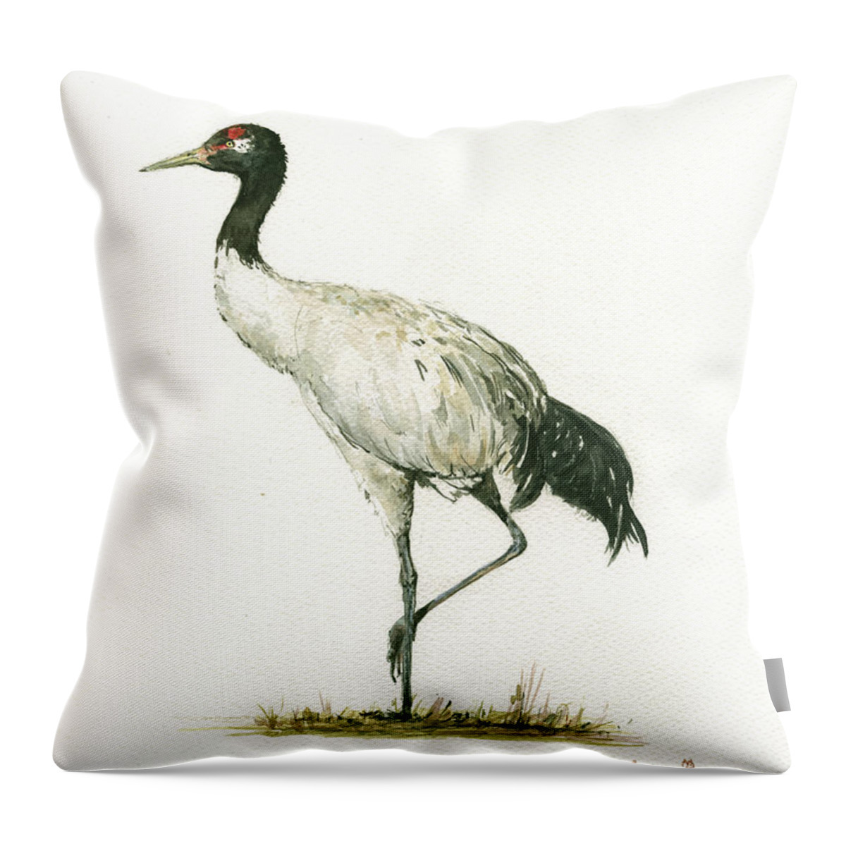 Black Necked Crane Throw Pillow featuring the painting Black necked crane by Juan Bosco