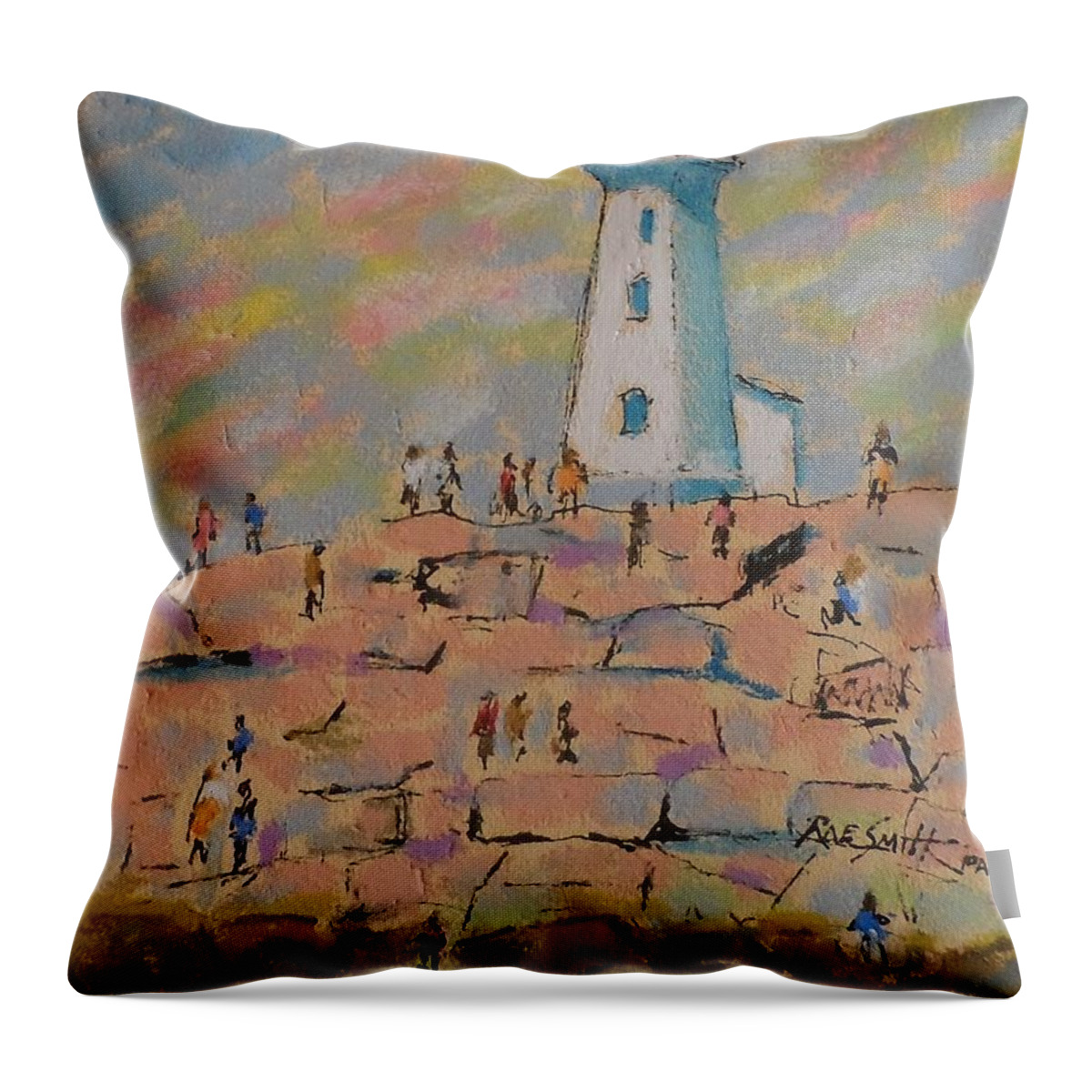 Pastels Throw Pillow featuring the pastel Black Rocks of Peggy's Cove by Rae Smith PAC