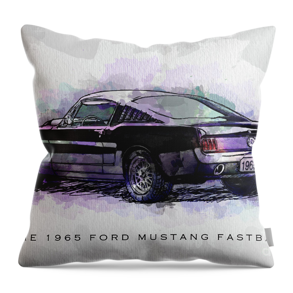 Ford Mustang Throw Pillow featuring the digital art Black Stallion 1965 Ford Mustang Fastback by Gary Bodnar