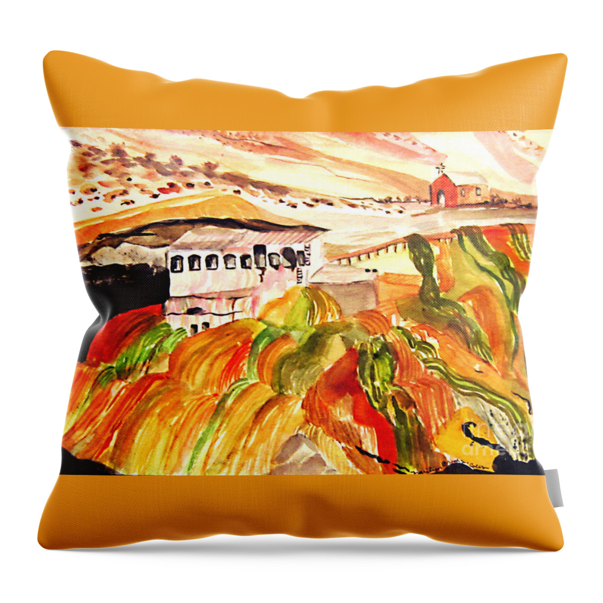 Orange Throw Pillow featuring the painting Black Waters of the Andes by Marilyn Brooks