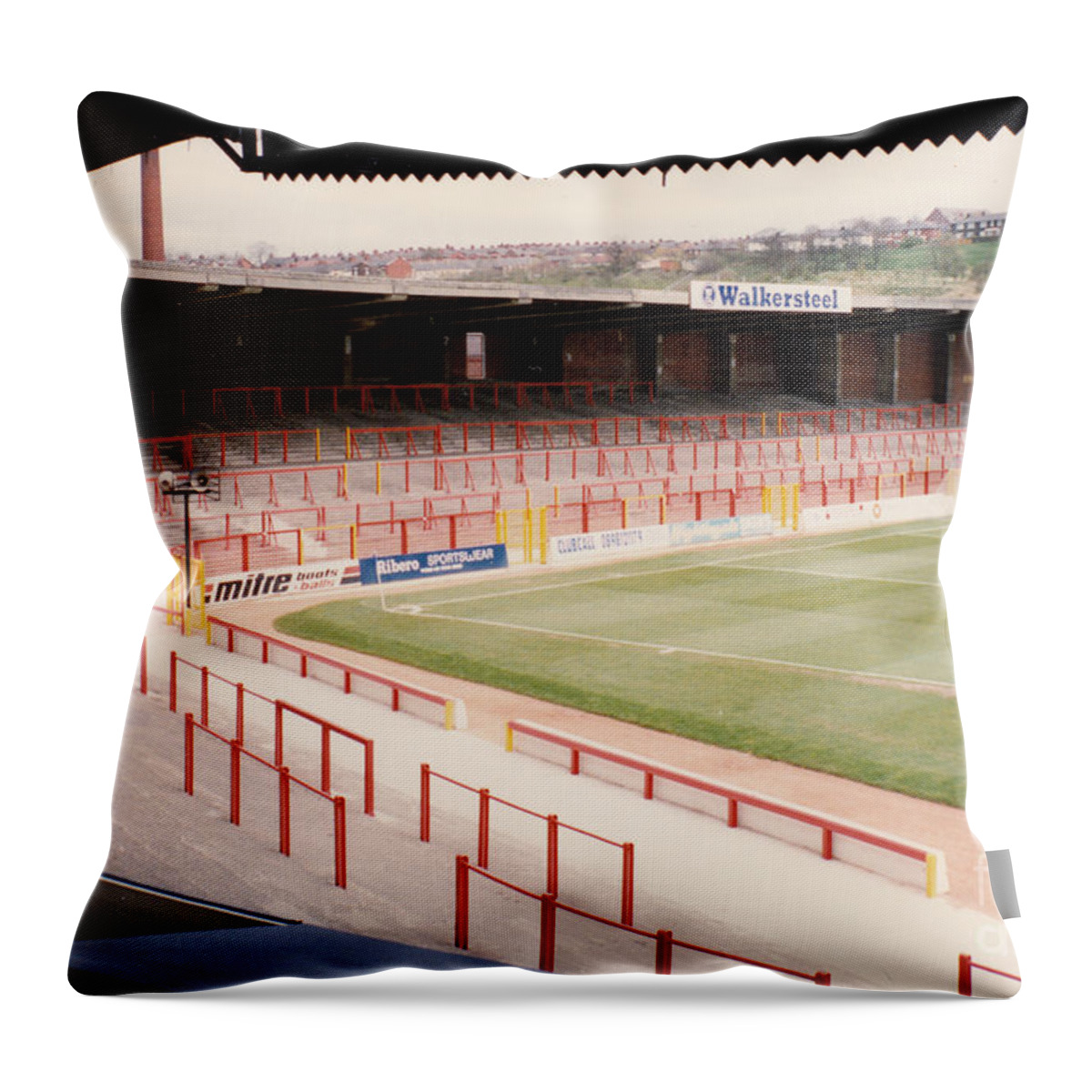 Blackburn Rovers Throw Pillow featuring the photograph Blackburn - Ewood Park - North Stand Town End 1 - April 1991 by Legendary Football Grounds