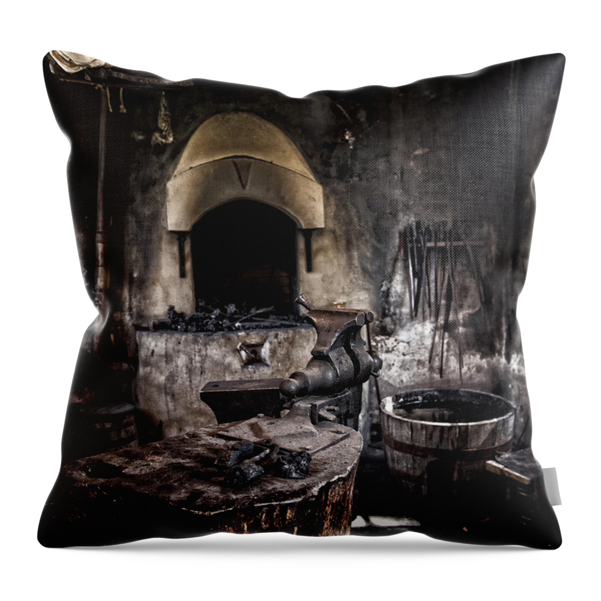 Anvil Throw Pillow featuring the photograph Blacksmiths Shop by Alan Raasch