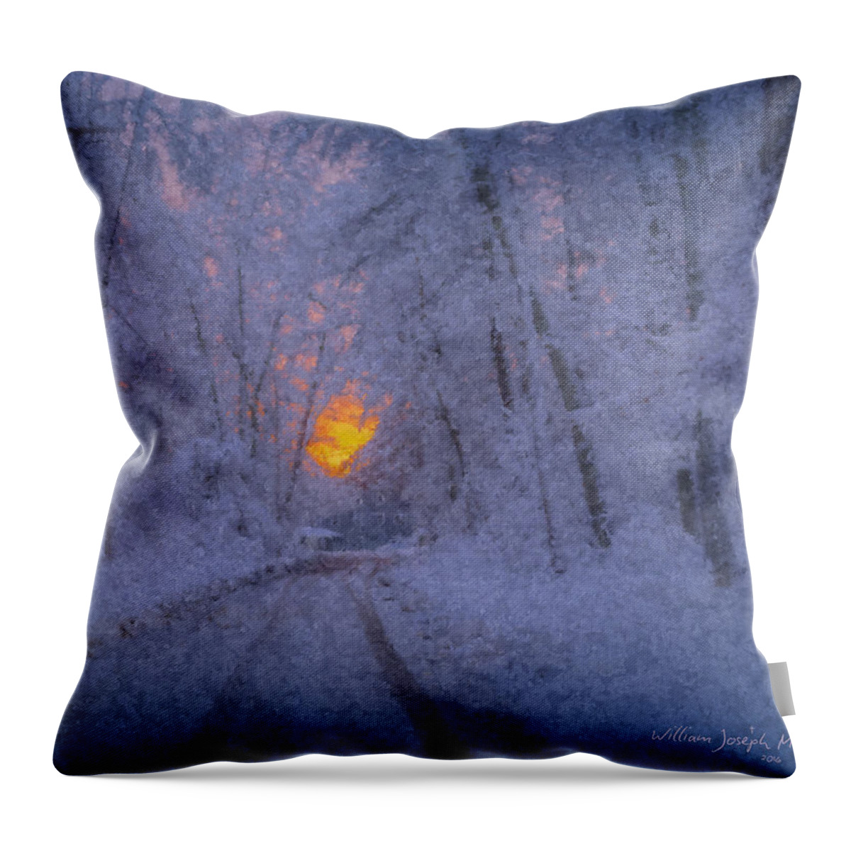 Sunset Throw Pillow featuring the painting Blazing Sunset at Snowstorm's End by Bill McEntee