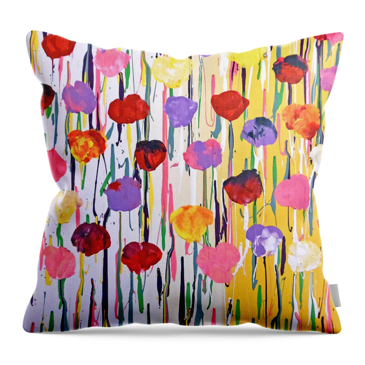 Neon Flowers Throw Pillow featuring the painting Bleeding Tulips by Jilian Cramb - AMothersFineArt