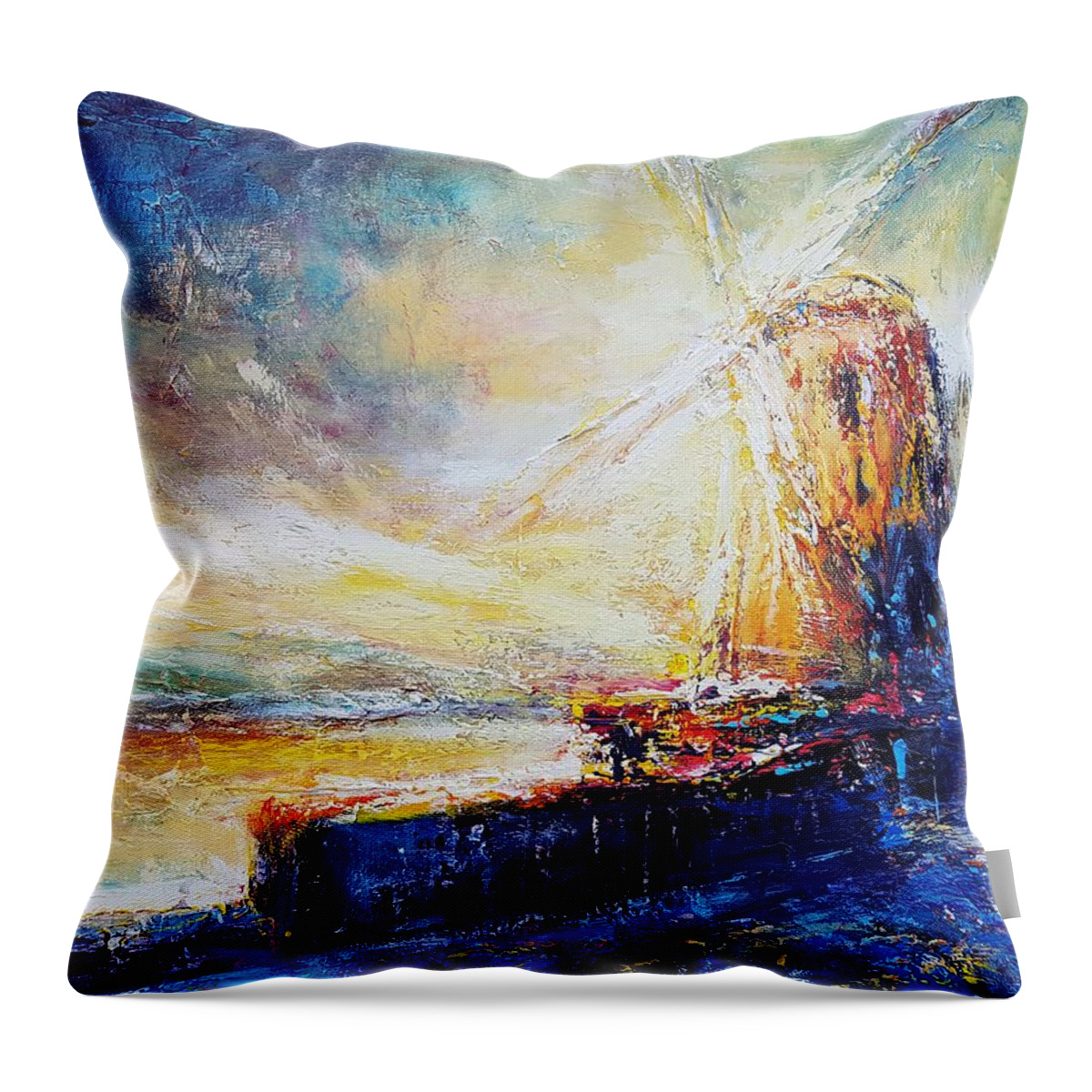 Buildings Throw Pillow featuring the painting Blennerville wind Mill by Roman Burgan