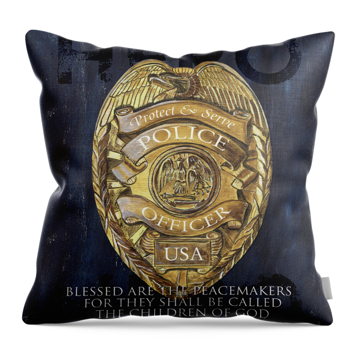 Police Throw Pillow featuring the painting Blessed are the Peacemakers by Debbie DeWitt