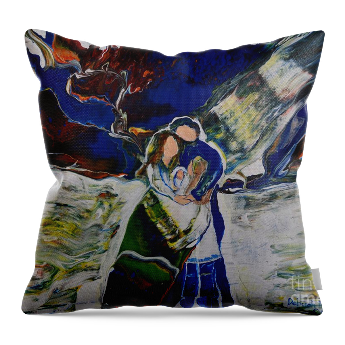 Acrylic Pour Throw Pillow featuring the painting Blessings From Above by Deborah Nell