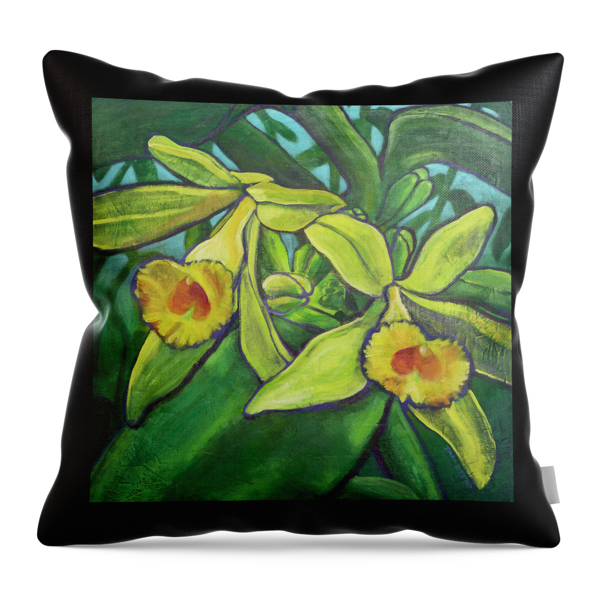 Coconut Bliss Throw Pillow featuring the painting Blissful Vanilla Orchids by Tara D Kemp