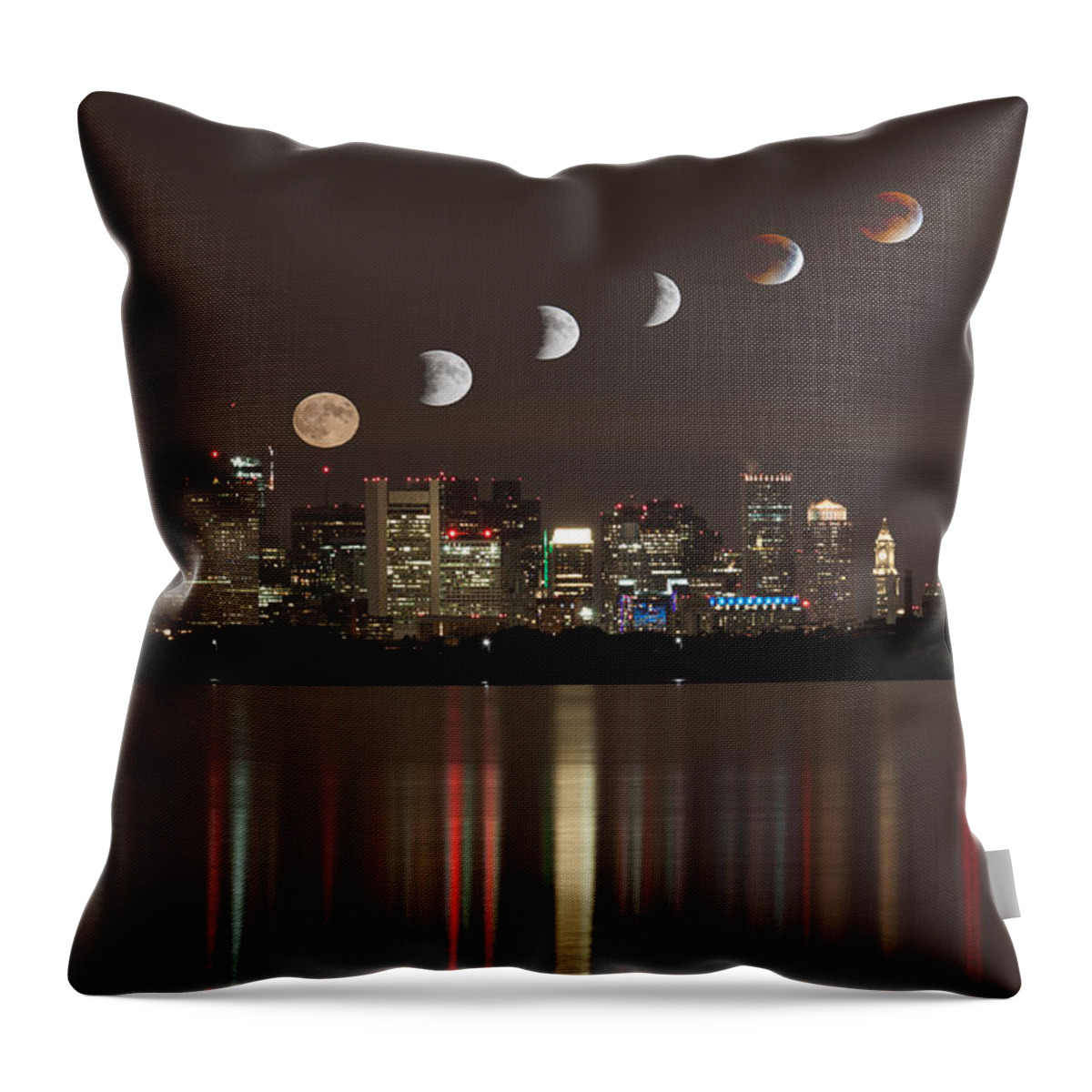Boston Throw Pillow featuring the photograph Blood Moon Lunar Eclipse over Boston Massachusetts by Brian MacLean