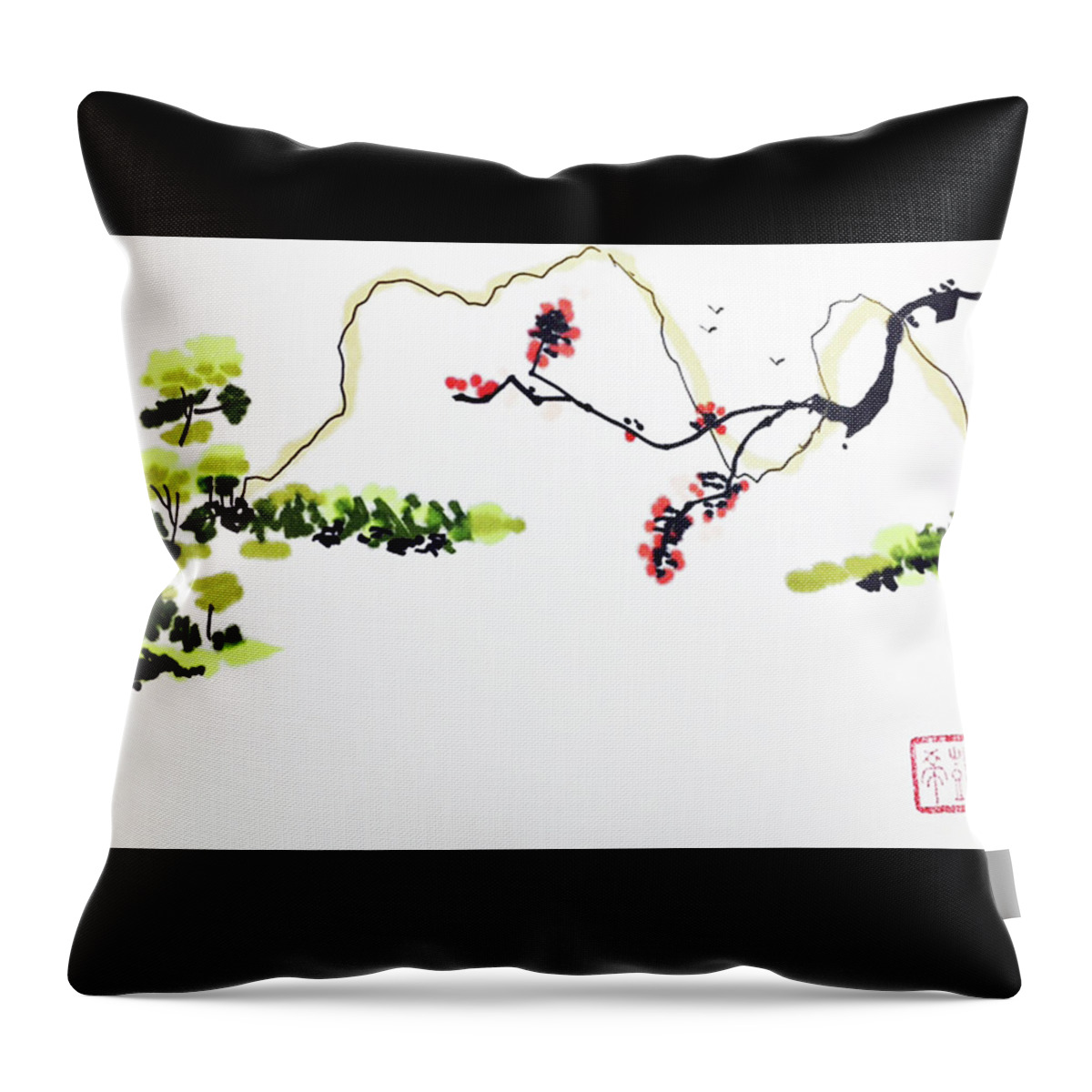 Sumi Throw Pillow featuring the painting Blossom Mountain by Casey Shannon