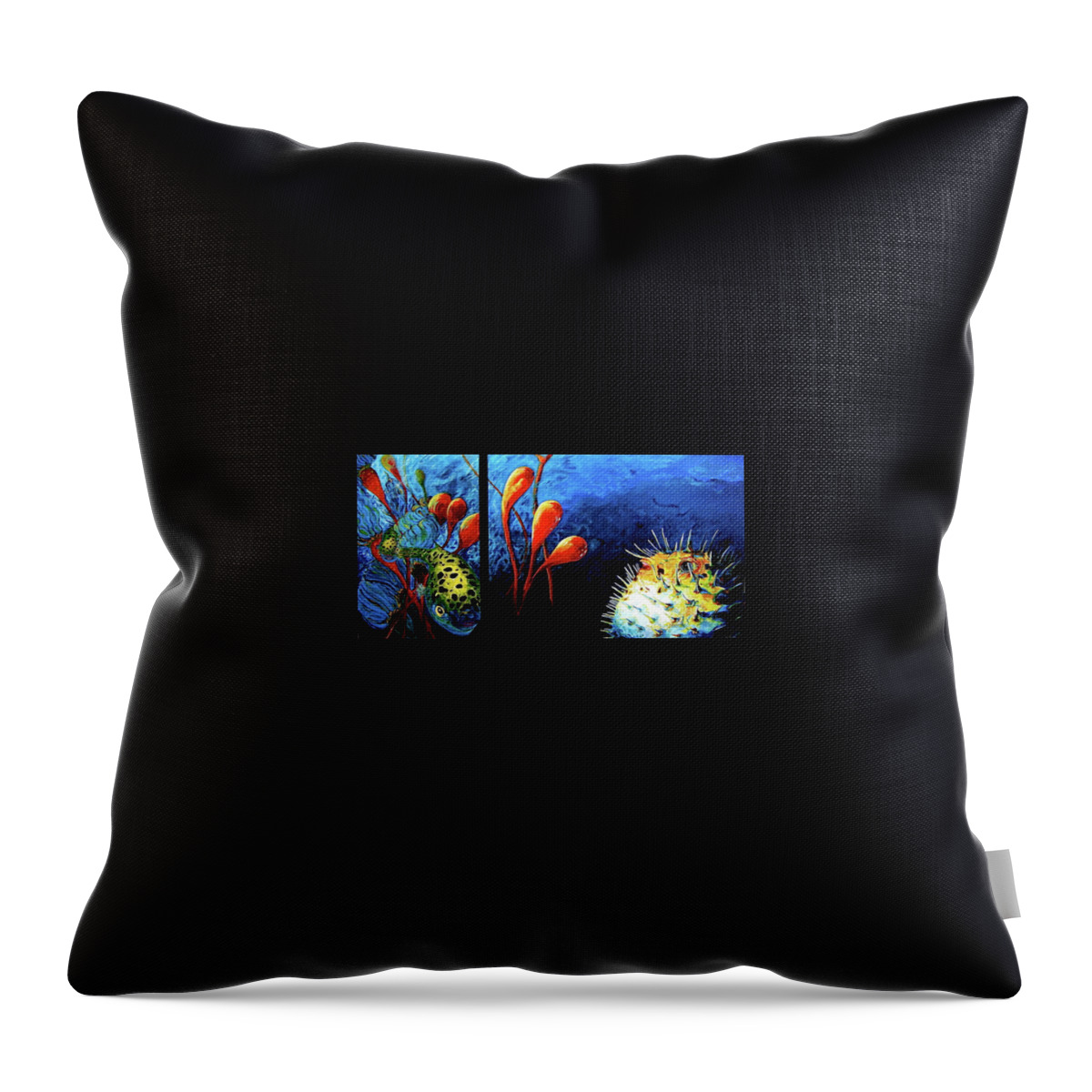 Blow Fish Painting Throw Pillow featuring the painting Blow Fish two Fish by Gregory Merlin Brown