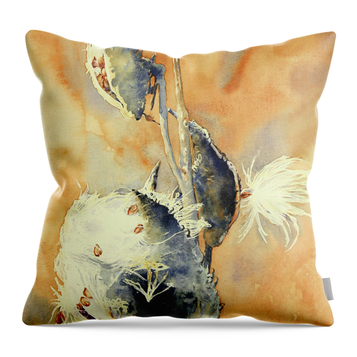 Milkweed Throw Pillow featuring the painting Blowing in the Wind by Brenda Beck Fisher