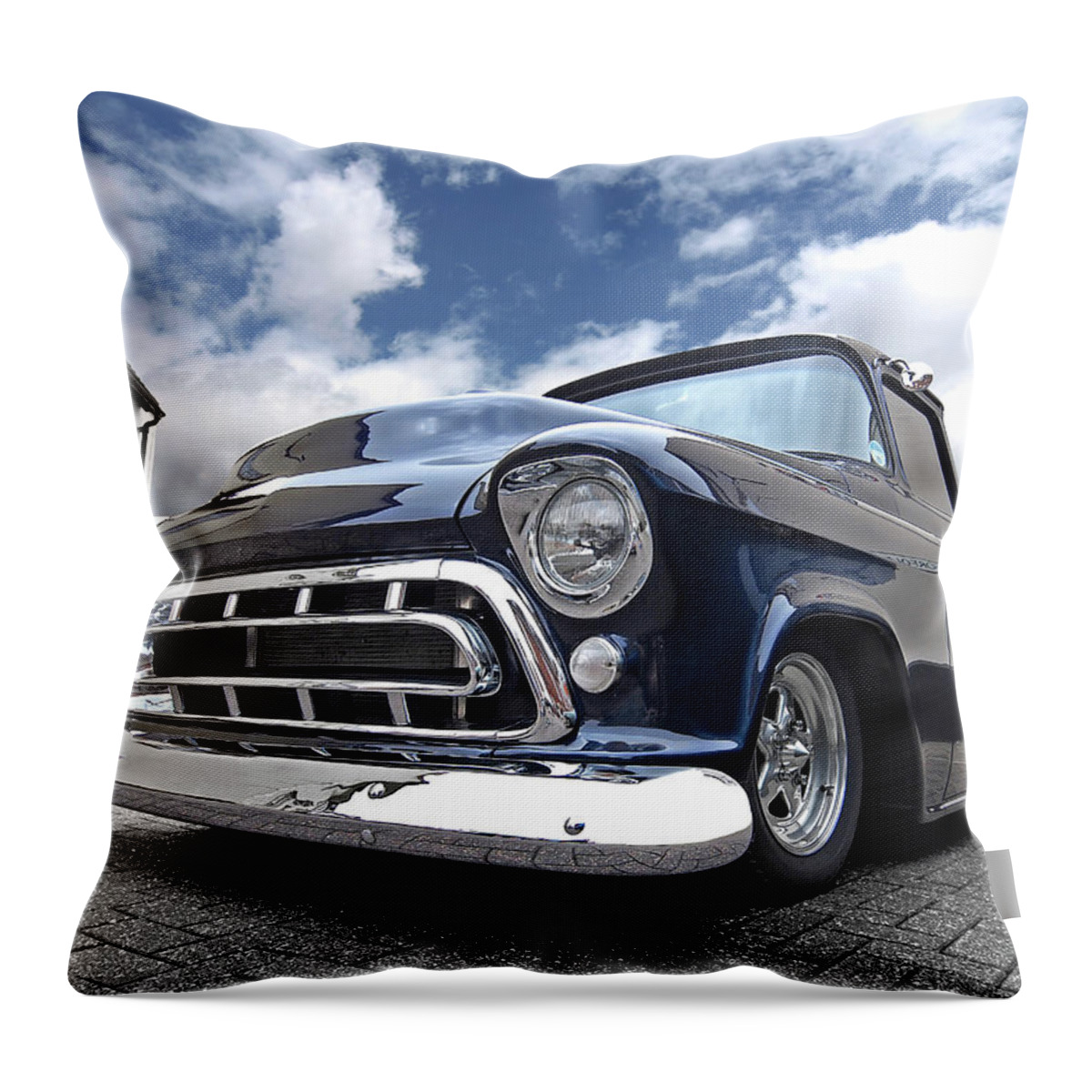 Chevrolet Truck Throw Pillow featuring the photograph Blue 57 Stepside Chevy by Gill Billington