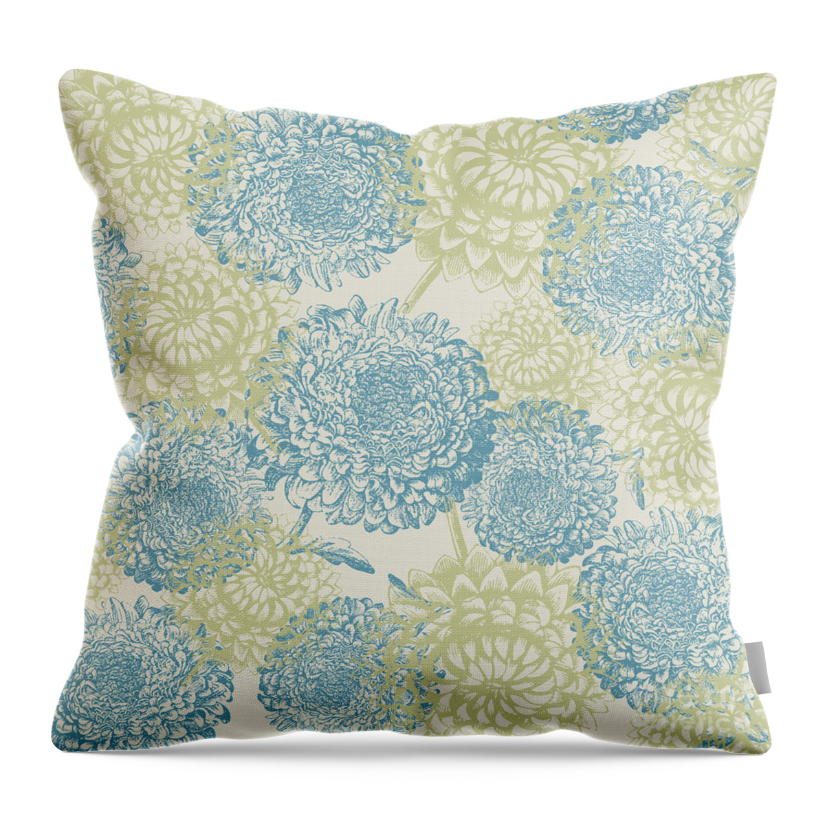 Graphic-design Throw Pillow featuring the digital art Blue And Green Flowers by Sylvia Cook