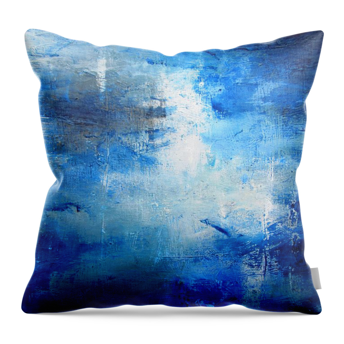 Abstract Blue And White Painting Throw Pillow featuring the painting Moonlight On Water- Abstract by Mary Cahalan Lee - aka PIXI