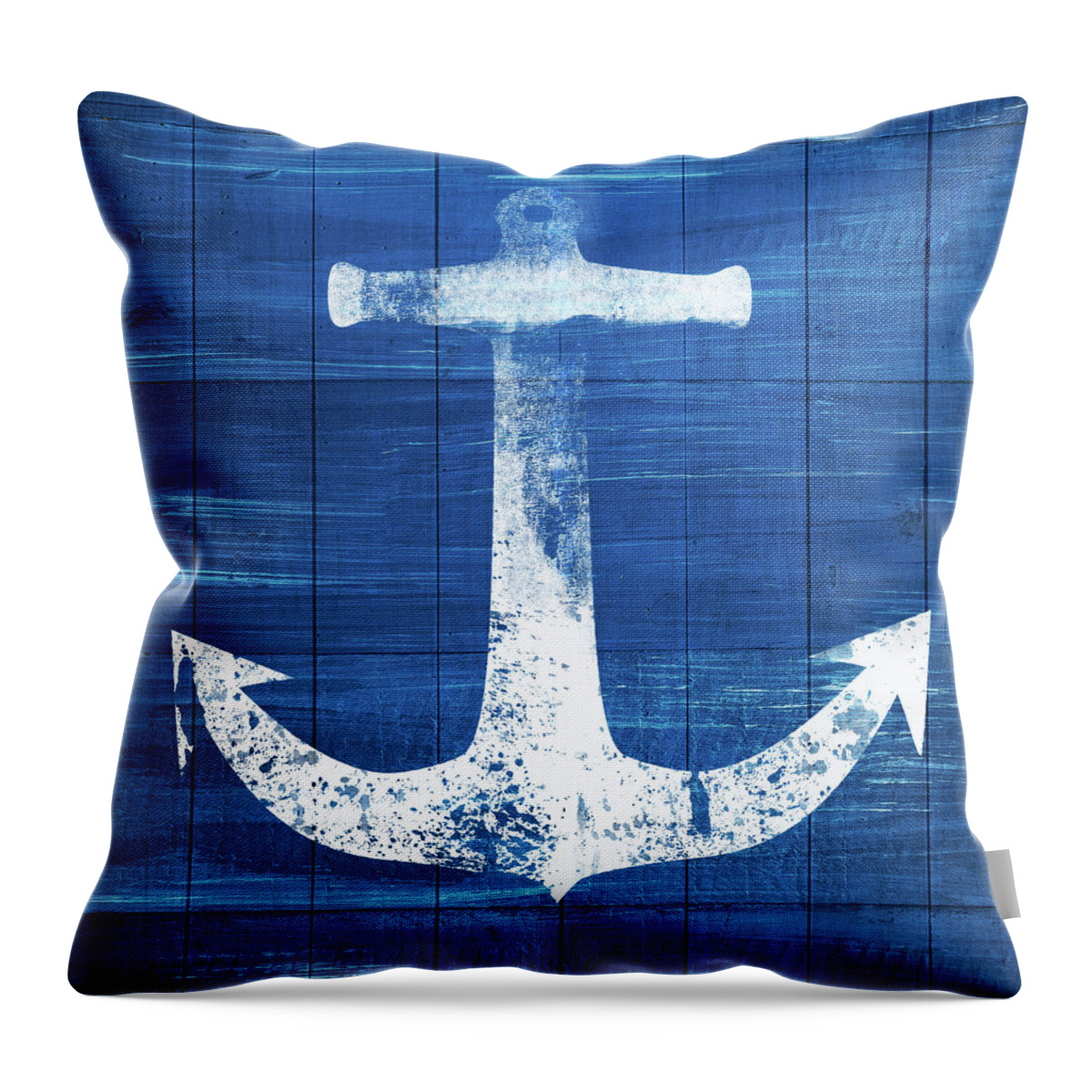 Anchor Throw Pillow featuring the mixed media Blue and White Anchor- Art by Linda Woods by Linda Woods