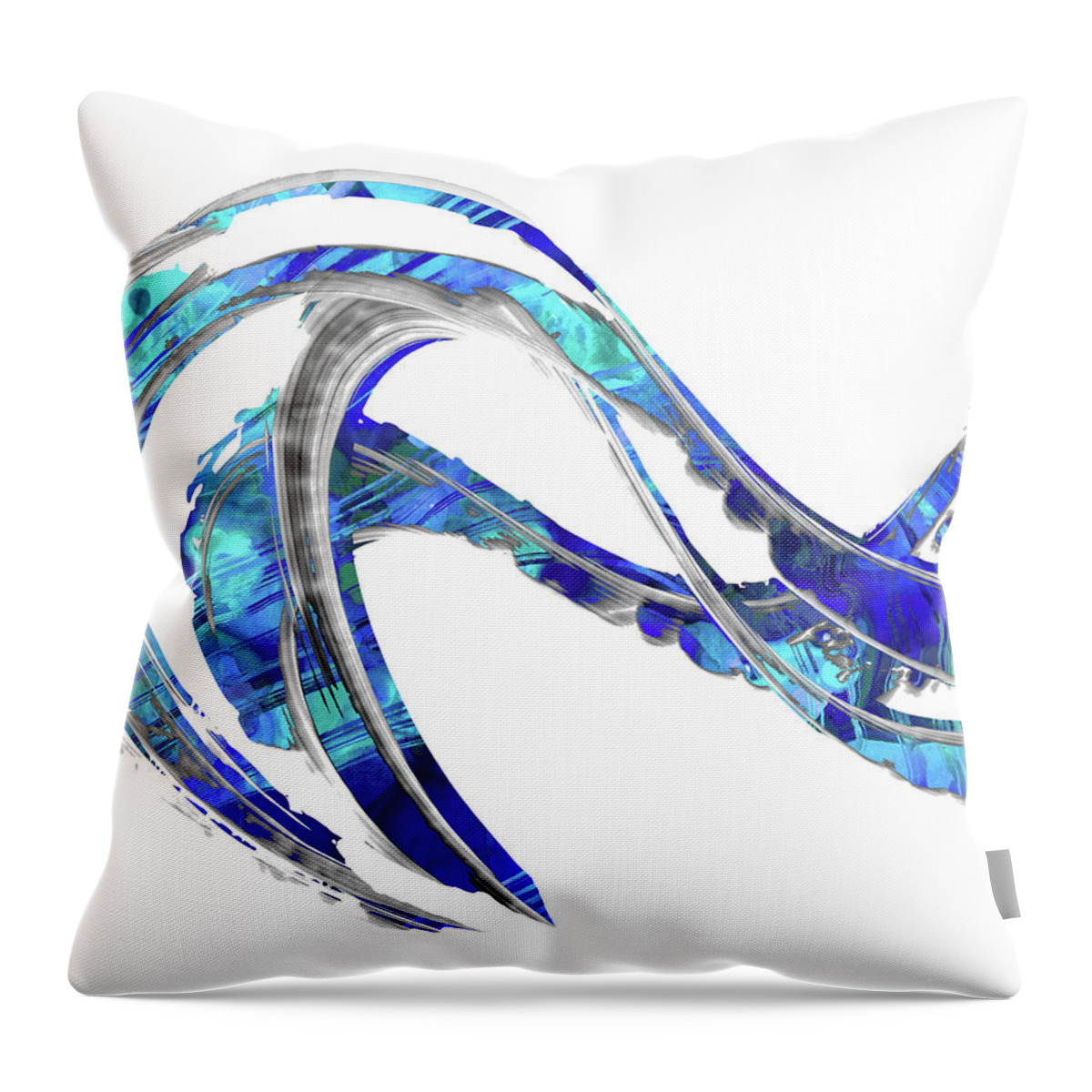 Blue Throw Pillow featuring the painting Blue And White Painting - Wave 2 - Sharon Cummings by Sharon Cummings