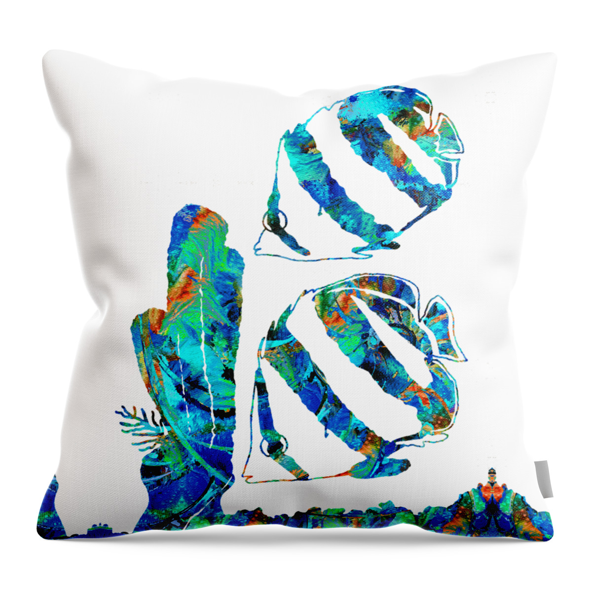 Angel Fish Throw Pillow featuring the painting Blue Angels Fish Art by Sharon Cummings by Sharon Cummings