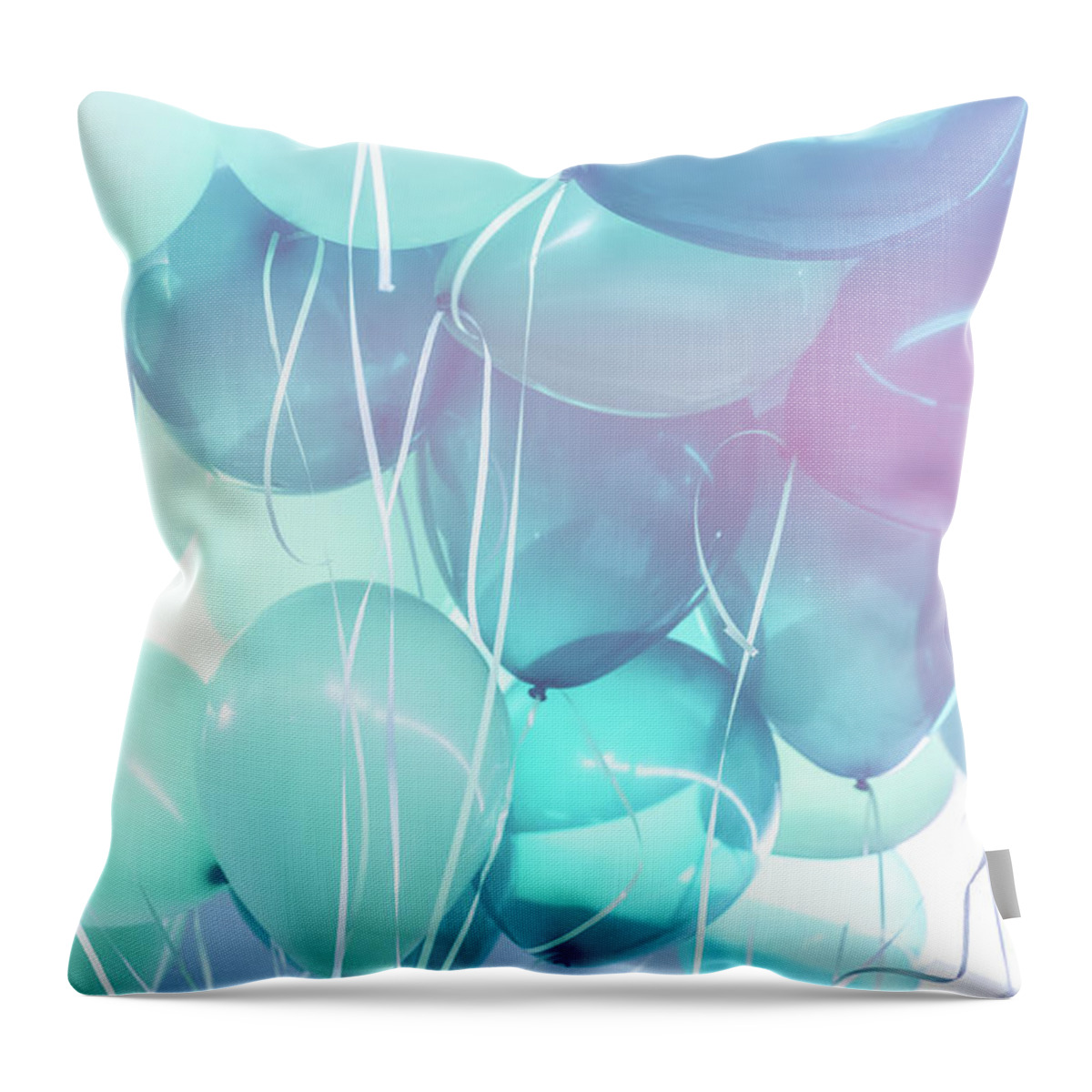 Abstract Throw Pillow featuring the photograph Blue balloons background by Anna Om