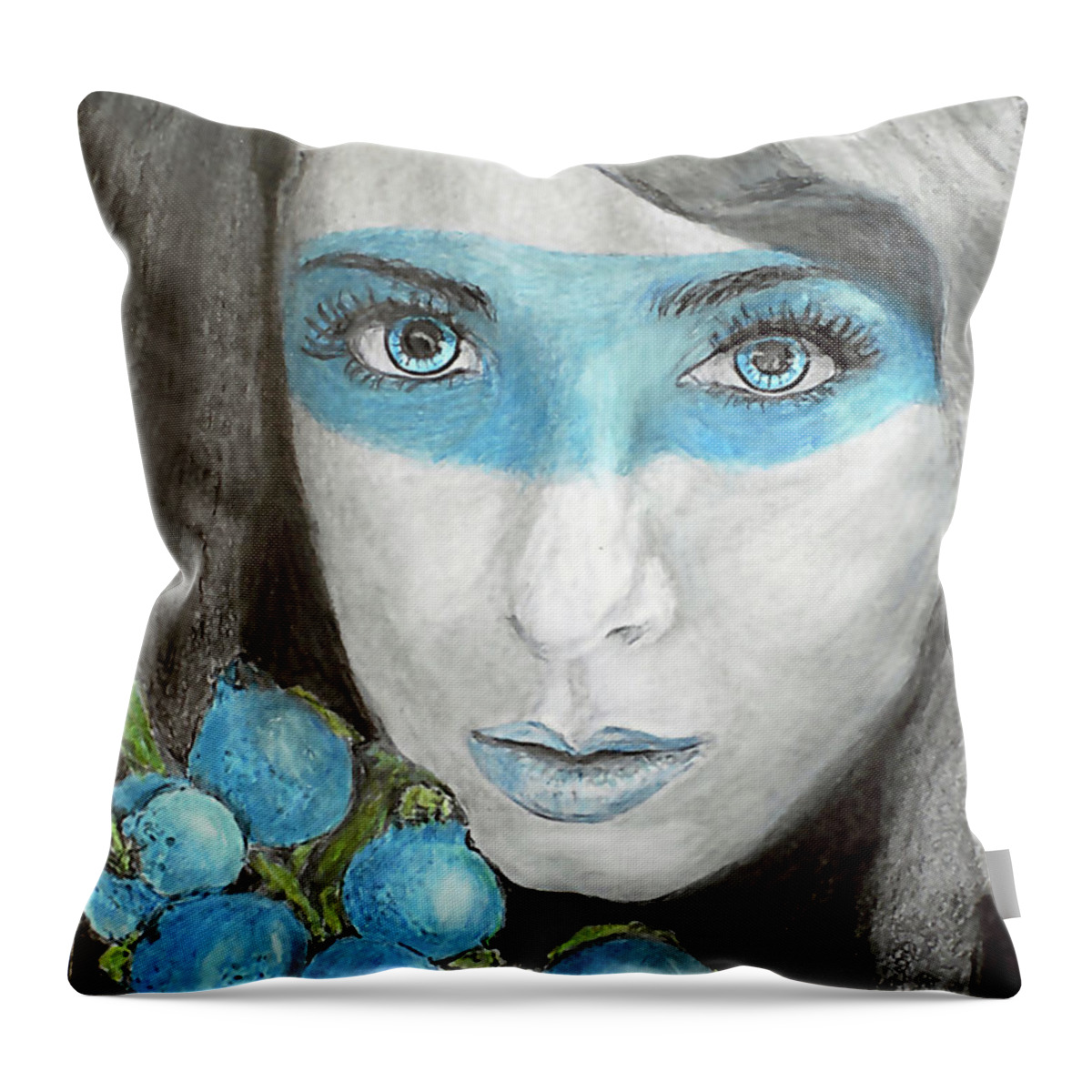 Girl Throw Pillow featuring the drawing Blue Berry Kisses by Quwatha Valentine