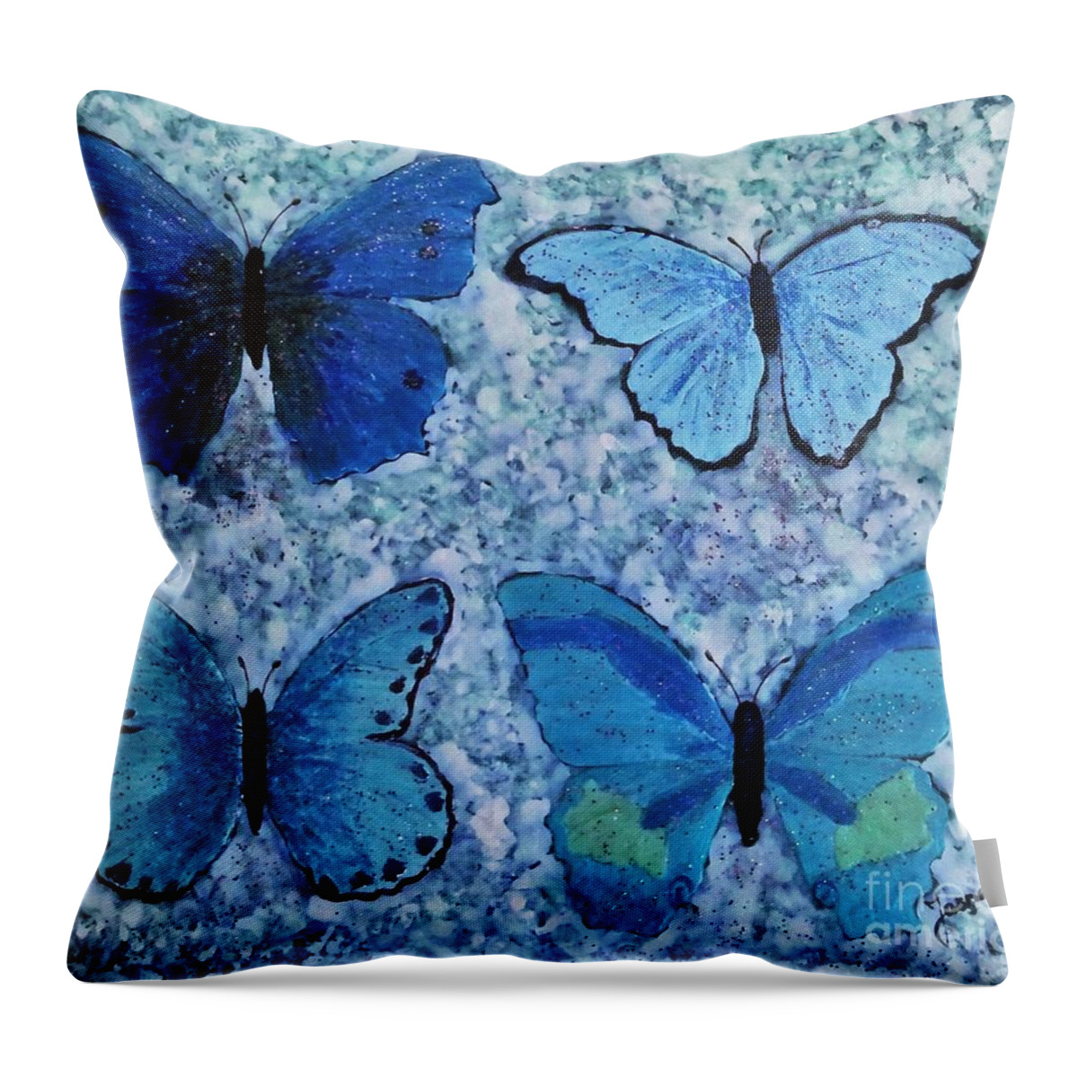 Butterfly Throw Pillow featuring the painting Blue Butterflies by Jasna Gopic