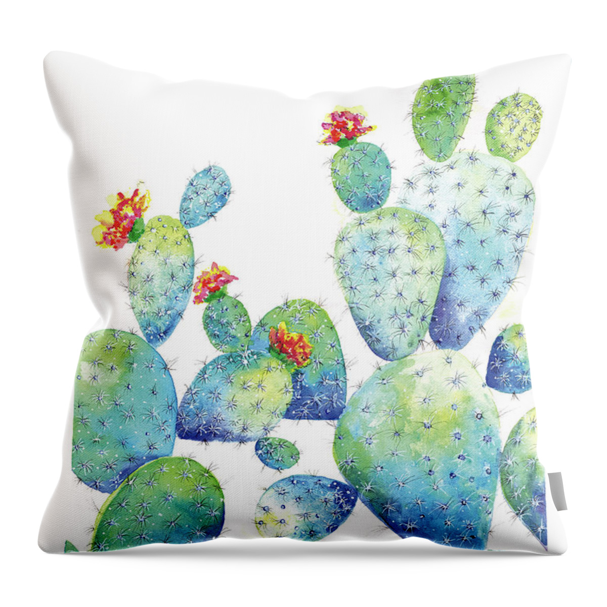 Cactus Throw Pillow featuring the painting BLue Cactus by Isabel Salvador