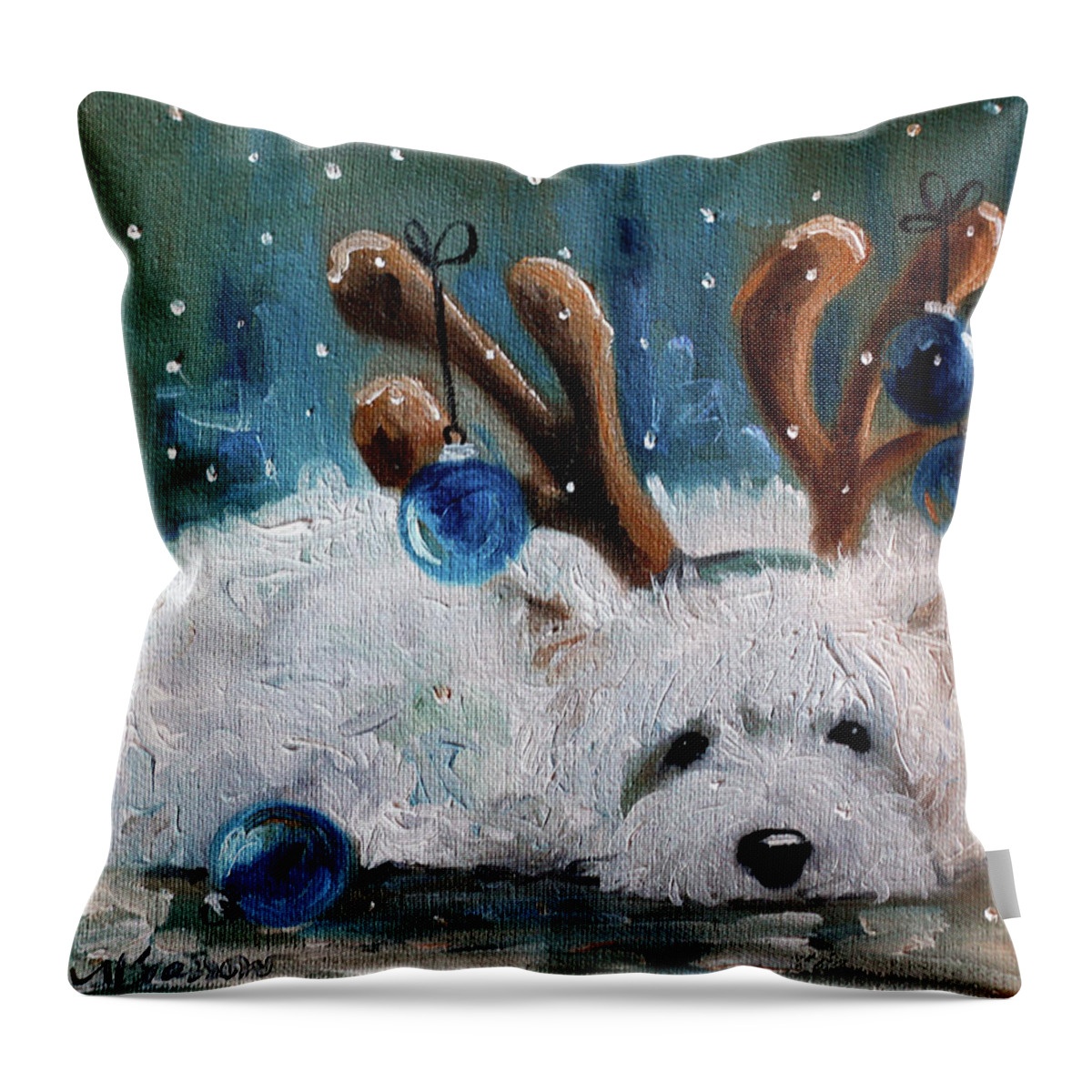 Blue Christmas Throw Pillow featuring the painting Blue Christmas by Mary Sparrow