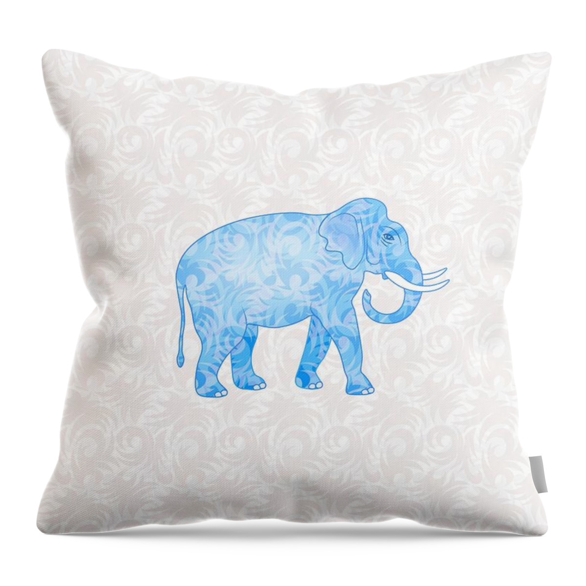Elephant Throw Pillow featuring the digital art Blue Damask Elephant by Antique Images 