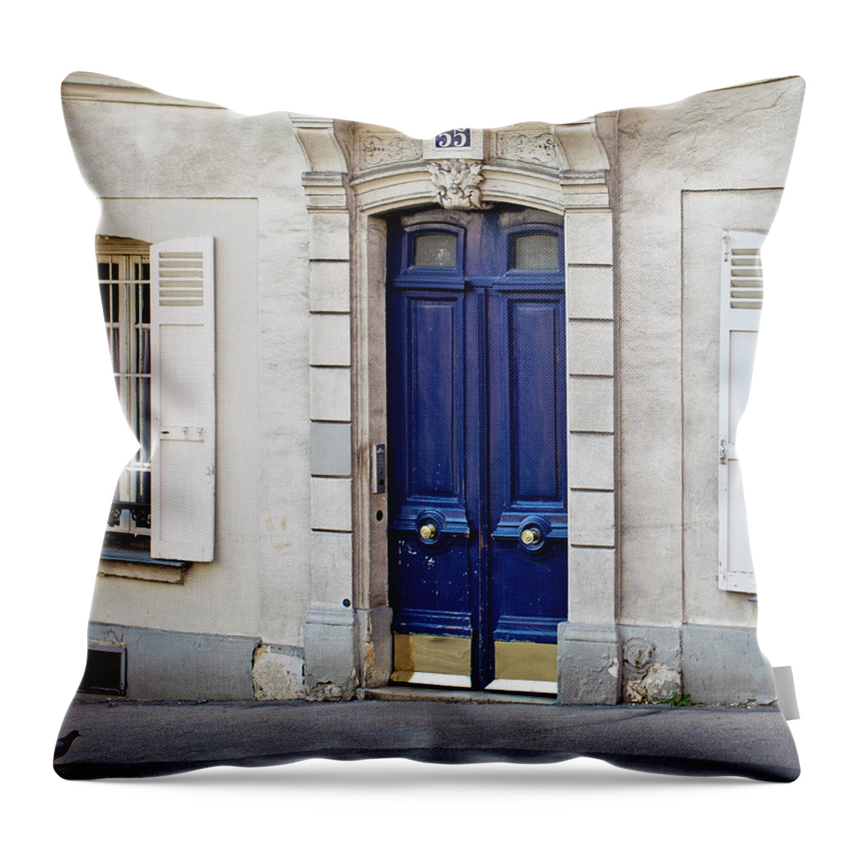 Paris Throw Pillow featuring the photograph Blue Door - Paris, France by Melanie Alexandra Price