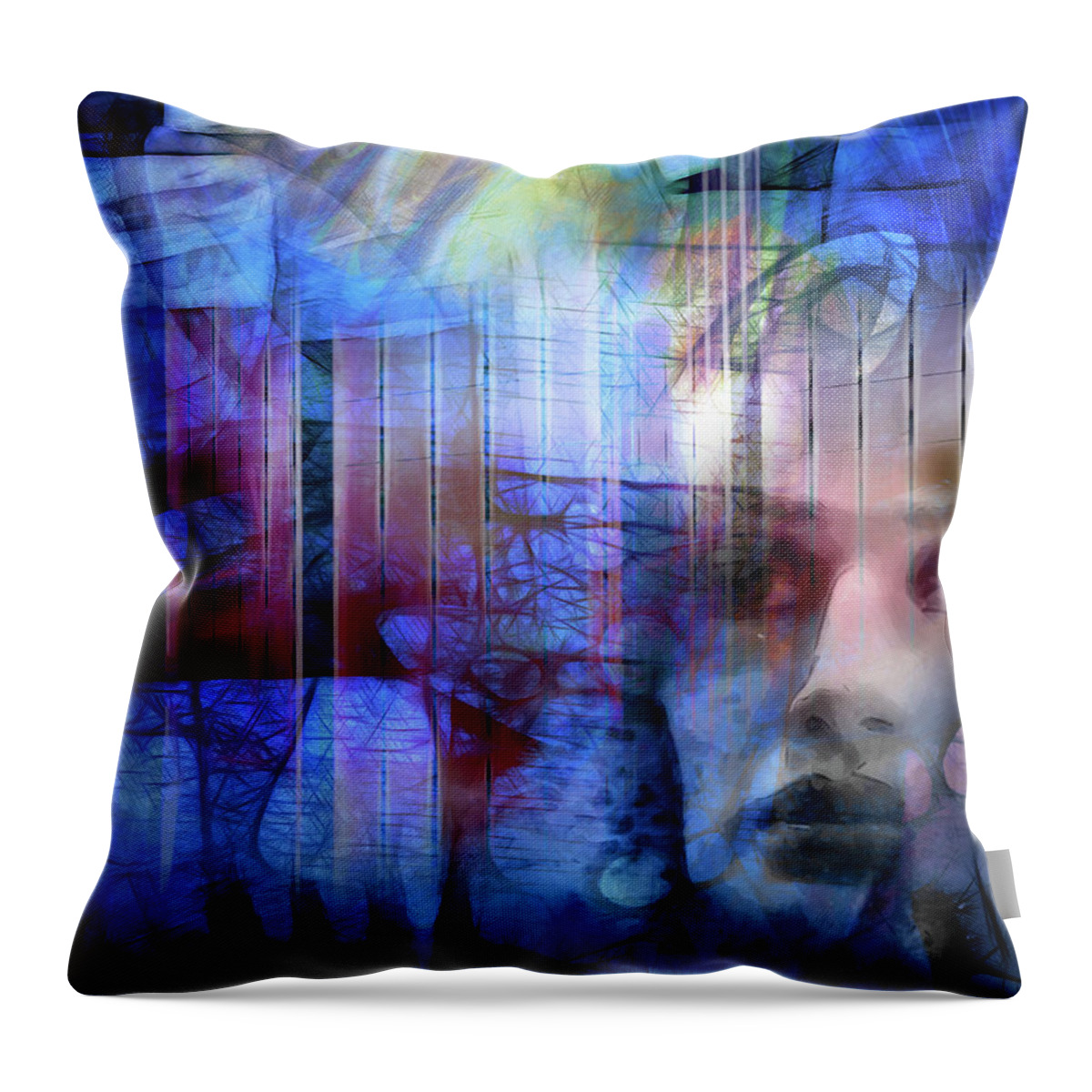 Blue Drama Throw Pillow featuring the digital art Blue Drama Vision by Lutz Baar