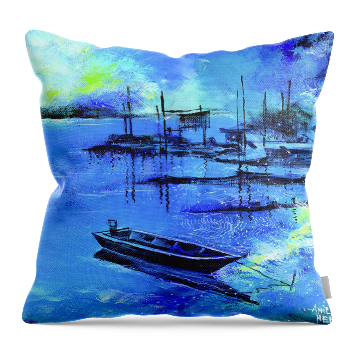Nature Throw Pillow featuring the painting Blue Dream 2 by Anil Nene
