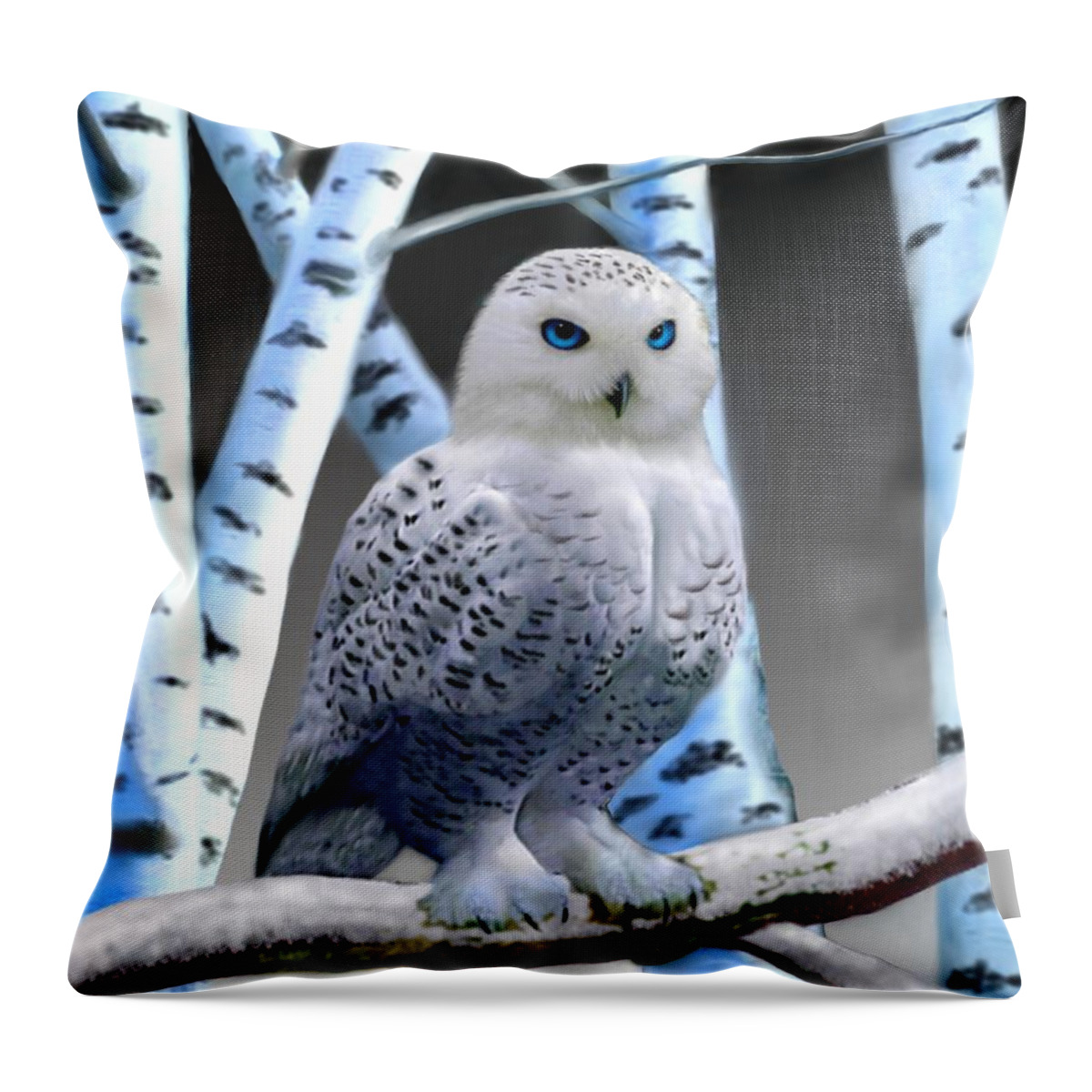 Blue-eyed Snow Owl Throw Pillow featuring the digital art Blue-eyed Snow Owl by Glenn Holbrook