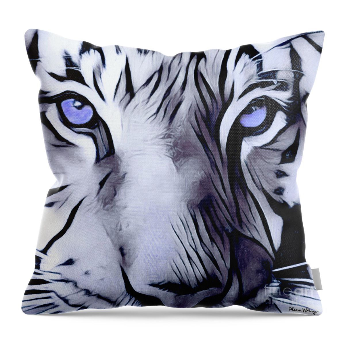 Blue-eyed Throw Pillow featuring the painting Blue Eyed Tiger by Alicia Hollinger