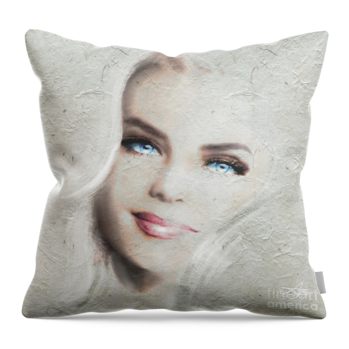 Woman Throw Pillow featuring the painting Blue Eyes Blond by Angie Braun